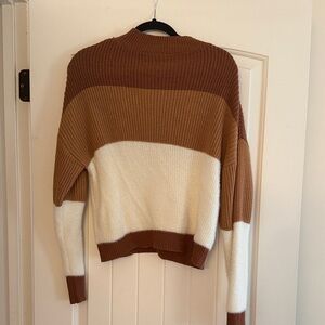 Colorblock Knit Sweater - Brown and Cream